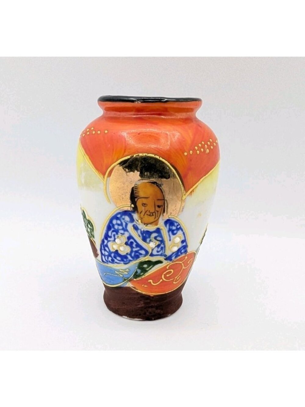 Vtg. Miniature Vase Japan Japanese Man Hand painted 3.10"
